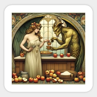 Eve and the Devil Making Apple Pie Sticker